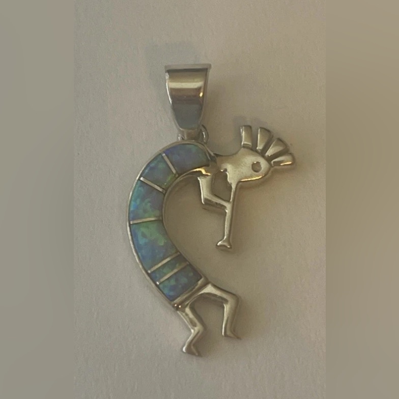 Navajo Sterling Silver Kokopelli Pendant Fire Opal Vs 50$